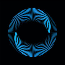 Blue Lines In Circle Abstract Background. Yin And Yang Symbol. Dynamic Transition Illusion.