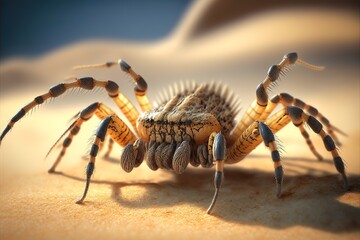 Wall Mural - Desert spider creature crawling in the sand macro illustration animal design