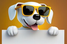 Puppy On Yellow Background With A Sign Generative AI