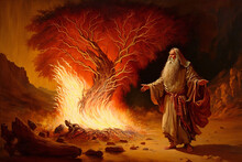 Moses And The Burning Bush. Conceptual Christian Art