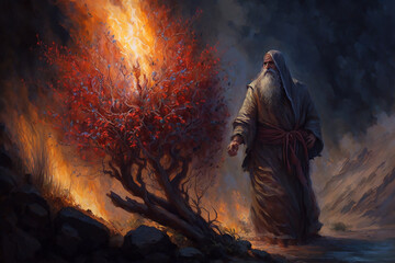 moses and the burning bush painting created with generative ai