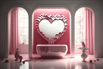 Modern bathroom's Valentine's Day themed interior. Generative AI