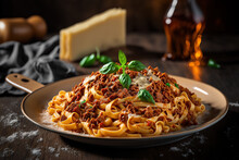 Pasta Bolognese Served On Plate. AI	