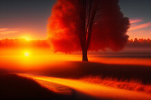 Autumn Sunset In The Forest AI
