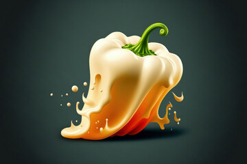 Wall Mural - a single, white colored bell pepper in isolation. pepper that explodes. Paprika. Spice. Powder is produced from sweet pepper. flavor of pepper component of the design. Generative AI