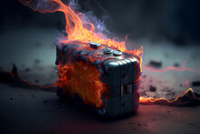 Lithium Battery Which Has Caught Fire And Exploded Due To Overheating Of A Poorly Manufactured Product Which Could Be A Safety Hazard To A User, Computer Generative AI Stock Illustration