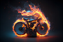 Electric Bicycle Catching Fire Due To An Overheated Faulty Lithium Battery Failure On The Bike Which Can Be A Safety Hazard To An E-bike Commuter User, Computer Generative AI Stock Illustration