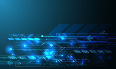 Poster - Abstract technology blue arrow circuit cyber direction geometric power digital with blank space design modern futuristic background