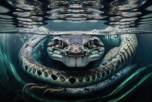 Illustration Of A Large Snake Under Water