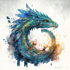 Sticker - watercolor painting dragon Generative AI