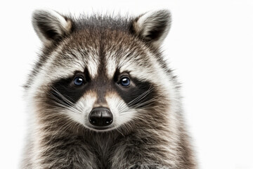 Poster - Raccoon portrait, closeup and isolated on a white backdrop. Generative AI