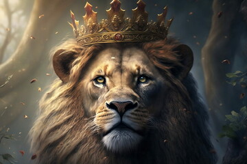 Wall Mural - Portrait of a lion with a crown wallpaper