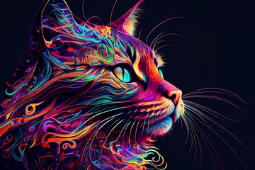 Wall Mural - psychedelic cat art. Generative AI