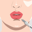 © Dimid - Cosmetologist does lip augmentation procedure of a beautiful woman. Cosmetology concept. vector image