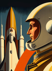 Wall Mural - vintage retro style space, science fiction poster. astronaut in space. generative ai