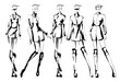 Set of young beautiful women in stylish clothes. Sale concept. Hand-drawn fashion illustration. Fashion sketch.