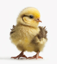 Chick, Baby Chicken Isolated On White Background. Small Yellow Fluffy Bird. Generative AI