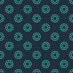 Wall Mural - Green line Diamond icon isolated seamless pattern on blue background. Jewelry symbol. Gem stone. Vector