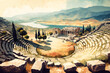 Ancient greek civilization, View of the Pamukkale Amphitheater, city of Hierapolis. Generative AI.