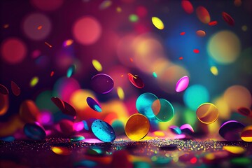 Celebration of Color, Colorful Confetti and Bokeh on a Carnival Background. Generative AI. Digital Art Illustration