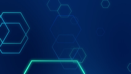Poster - Abstract hexagon geometric blue neon lights technology dark background.