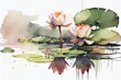 Watercolour painting sketch of lotus flowers, Generative AI