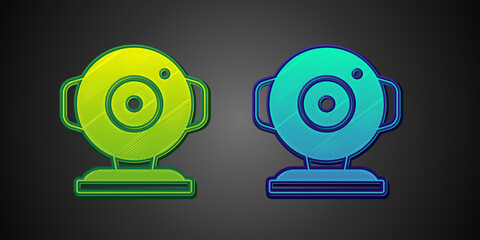 Sticker - Green and blue Web camera icon isolated on black background. Chat camera. Webcam icon. Vector