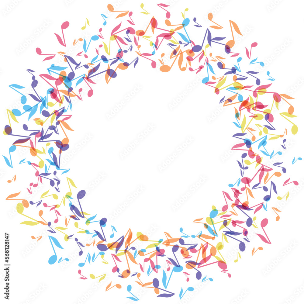 Colorful Music notes border frame. Vector Illustration background