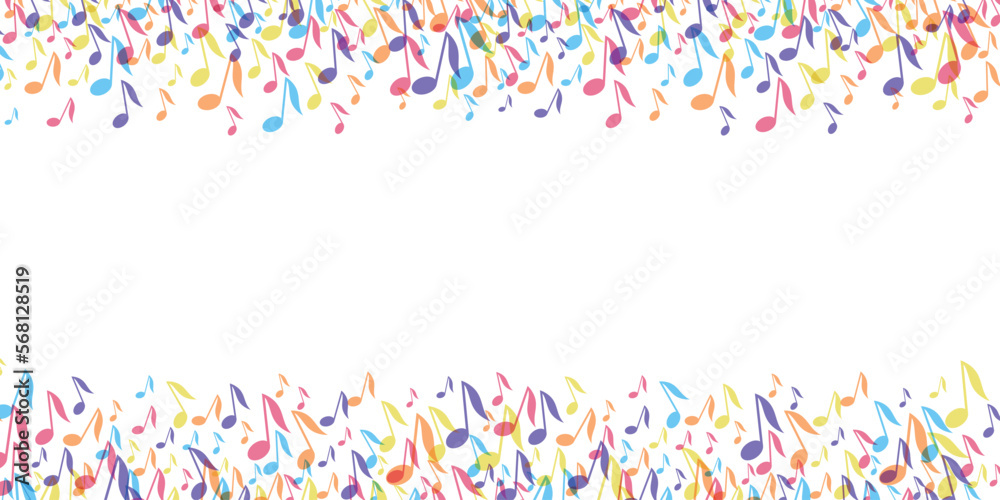 Colorful Music notes border frame. Vector Illustration background