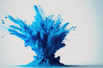 Canvas Print - Exploding blue powder in slow motion against a white background. Generative AI