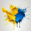 Paint spray spalsh blot in ukrainian blue and yellow colors. Generative AI