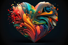 Colorful Heart With Different Splashes To Create Depth.  Generative AI.