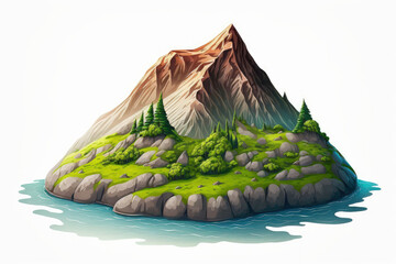 Sticker - Panorama with clipping path of an island, a hill, and a mountain isolated on a white background. Mount summit. Generative AI