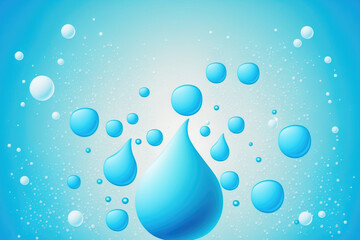 Wall Mural - Water splashes on a blue background with copy space. Generative AI