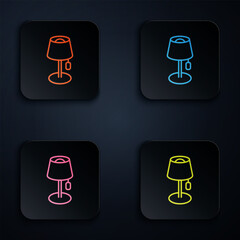 Poster - Color neon line Floor lamp icon isolated on black background. Set icons in square buttons. Vector