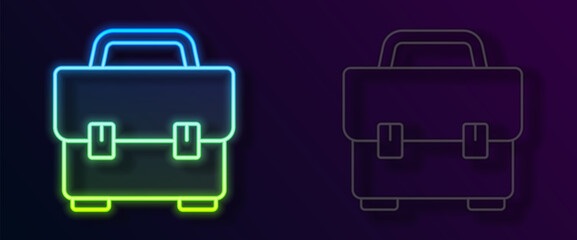 Poster - Glowing neon line Toolbox icon isolated on black background. Tool box sign. Vector