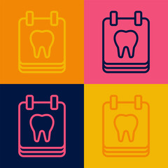 Wall Mural - Pop art line Calendar with tooth icon isolated on color background. International Dentist Day, March 6. March holiday calendar. Vector