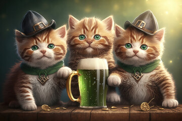 Title: Happy Cat St. Patrick's Day Celebration. Generative AI