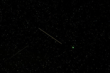 Wall Mural - On February 1-2, 2023, the rare green comet C/2022 E3 (ZTF) made its closest approach to earth. This comet with fireball meteors was taken 2/2 at 05:48:34 AM PST (UTC-8) near Ashland Oregon.