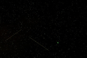 Wall Mural - On February 1-2, 2023, the rare green comet C/2022 E3 (ZTF) made its closest approach to earth. This comet with fireball meteors was taken 2/2 at 05:56:40 AM PST (UTC-8) near Ashland Oregon.