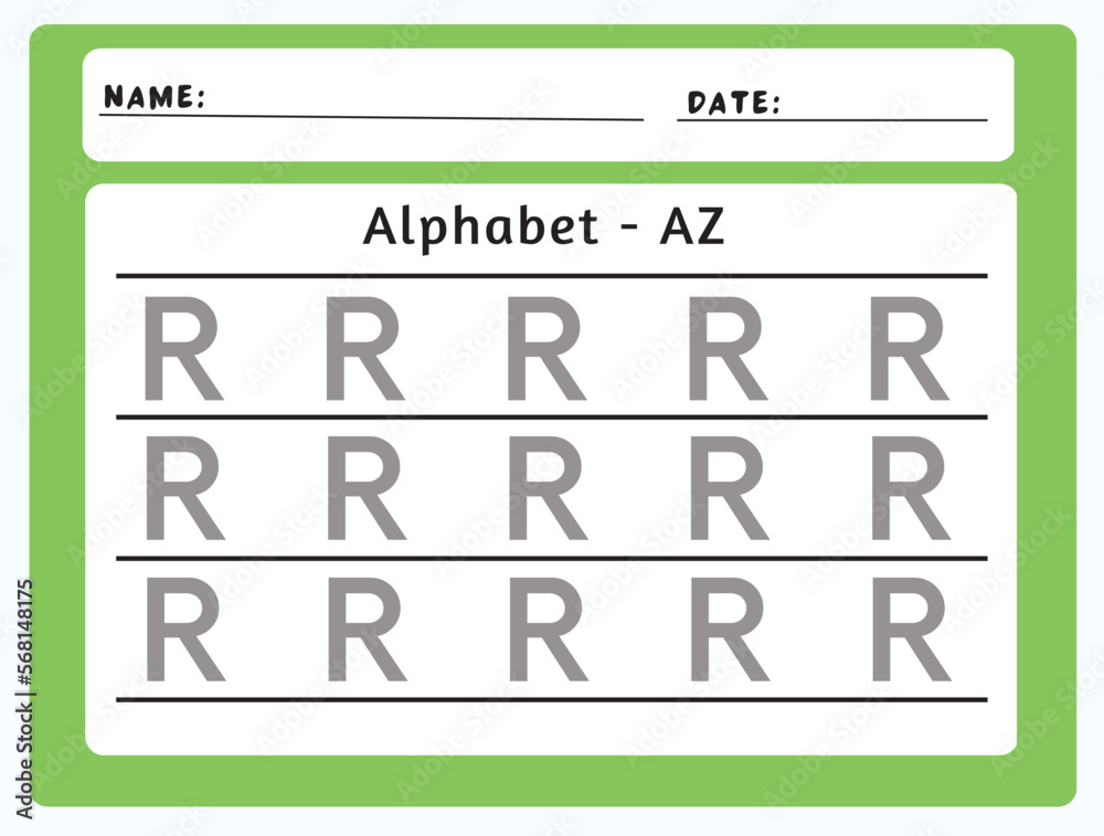 Tracing Letrang R Alphabet tracing worksheet. A-Z writing pages. Letter R uppercase ...