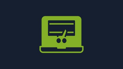 Poster - Yellow Video recorder or editor software on laptop icon isolated on blue background. Video editing on a laptop. 4K Video motion graphic animation