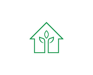 Sticker - Linear Art Style Houses and Plants Green Leaf Logo Design Simple Vector illustration.