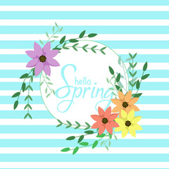  Hello, spring! Post card with flowers and lettering