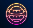 Glowing neon line Sausage icon isolated on black background. Grilled sausage and aroma sign. Vector