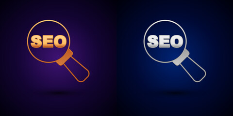 Poster - Gold and silver SEO optimization icon isolated on black background. Vector