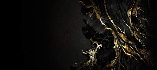 Marble texture, black and gold, copyspace - background, glitter, abstract, banner