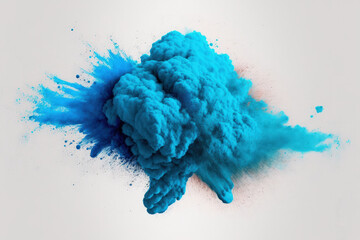 Canvas Print - eruption of blue powder on a white background. cloud with color. Bright dust explodes. Color Holi. Generative AI