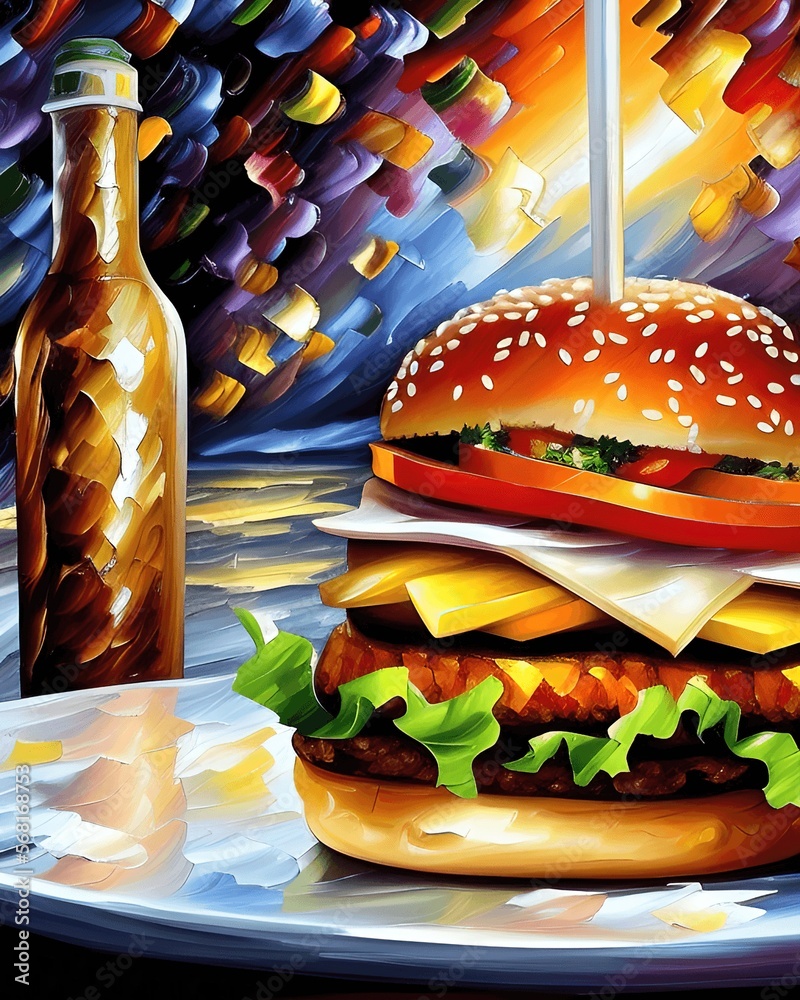 Giant Perfect Burger or Cheesburger - Semi Palette Knife Thick Style ...