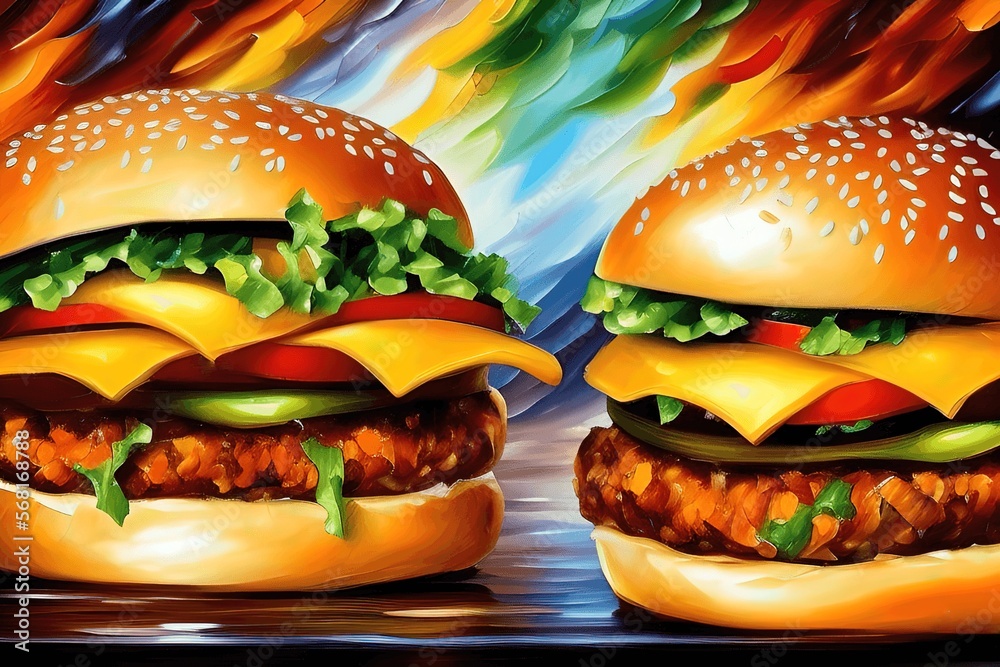 Two Giant Perfect Burger or Cheesburger - Semi Palette Knife Thick ...